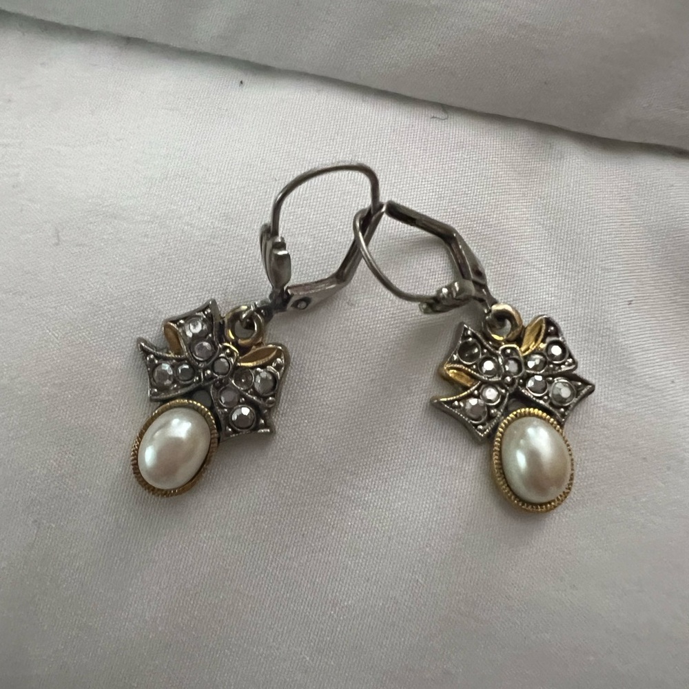 Gold and Silver Pearl Earrings with Crystal Adorned Bows